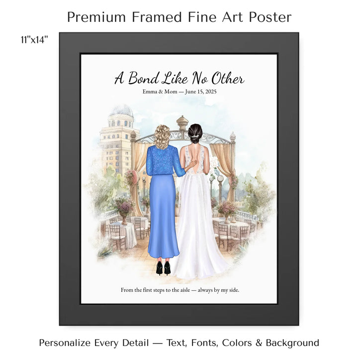 Custom wedding portrait of a bride and her mother standing together, with personalized outfits, hairstyles, and watercolor background - 11x14 framed poster-ARTFULANE