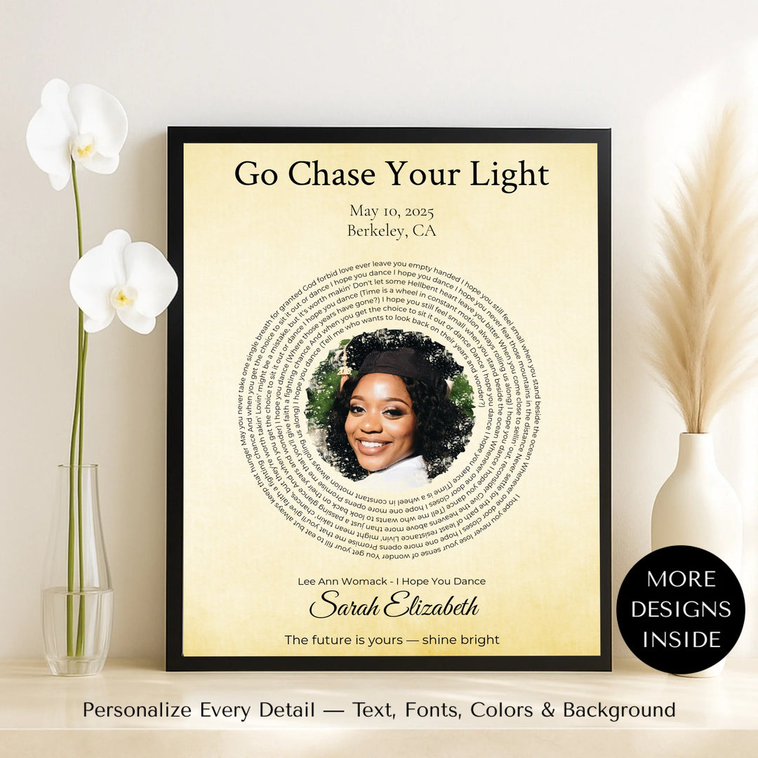 Custom Song Lyrics Wall Art with Photo - Personalized Gift for Graduate -framed canvas on table-ARTFULANE