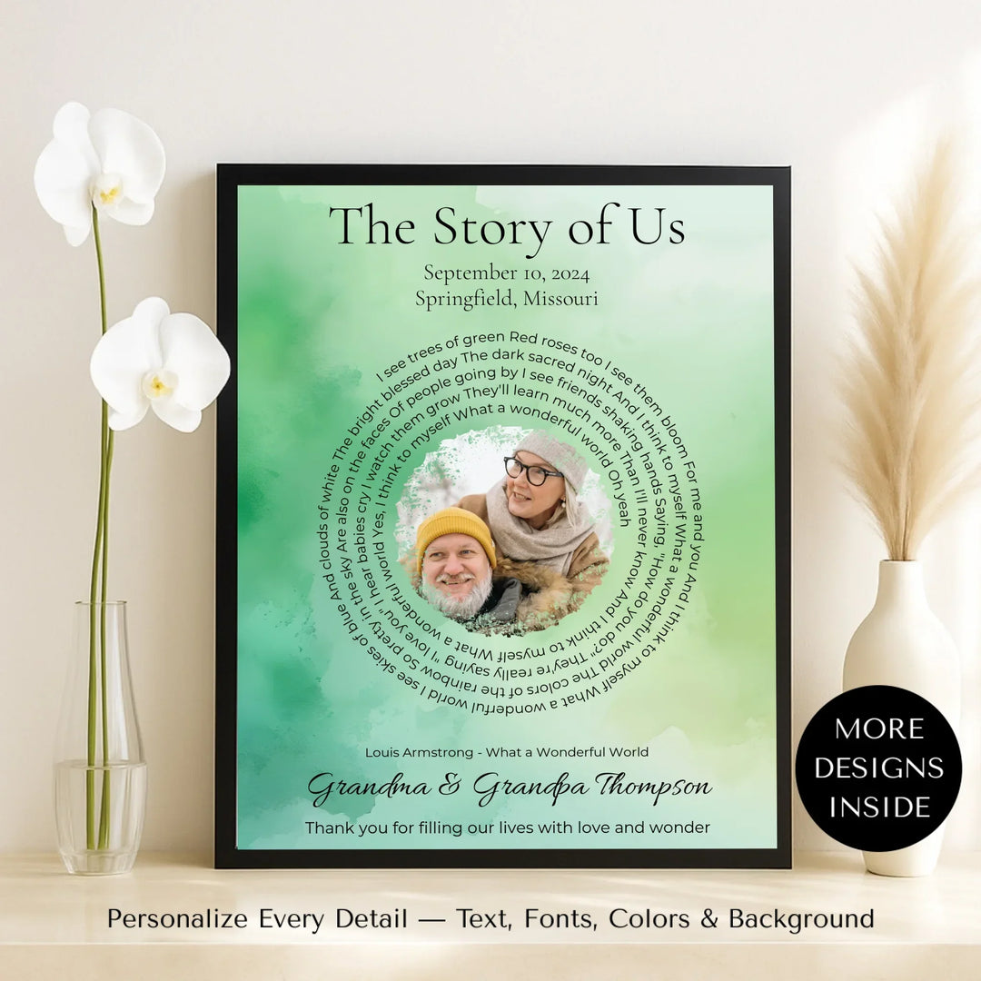 Custom Song Lyrics Wall Art with Photo – Personalized Gift for Grandparents -framed canvas on table-ARTFULANE