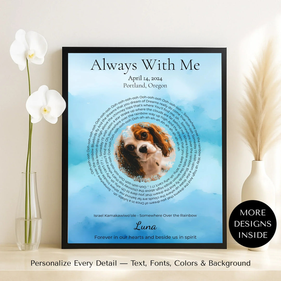 Custom Song Lyrics Wall Art with Photo - Pet Memorial Gift -framed canvas on table-ARTFULANE