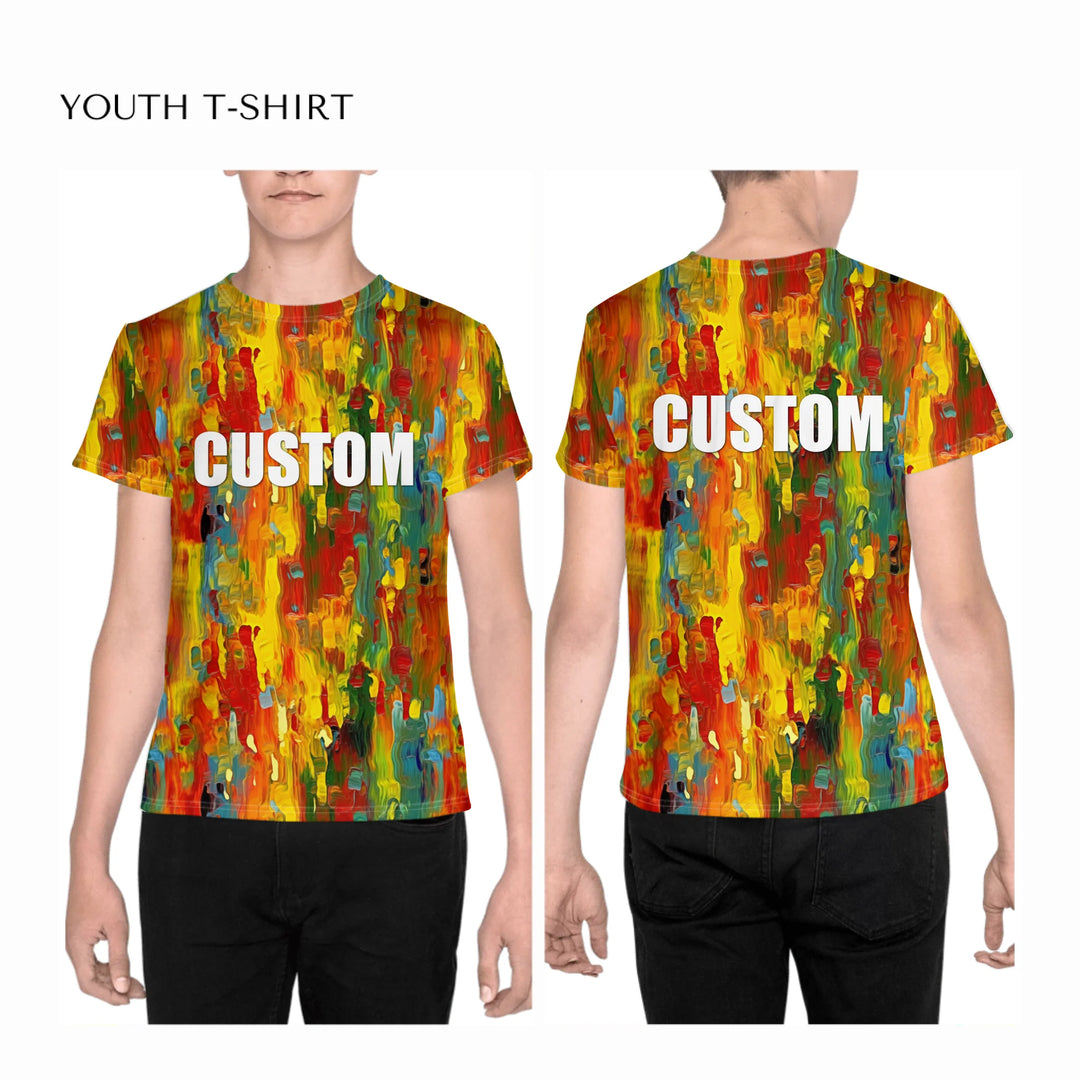 Custom-Modern-Abstract-T-Shirt-Textured-Abstract-all-over-print-unisex-youth-crew-neck-t-shirt-on-boy-front-and-back-artfulane