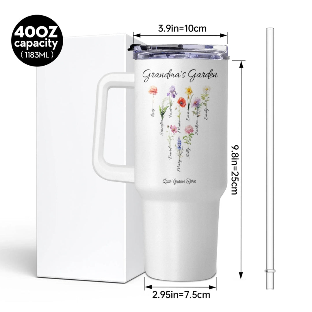 Personalized tumbler 40oz with custom flowers and names-size guide– ARTFULANE