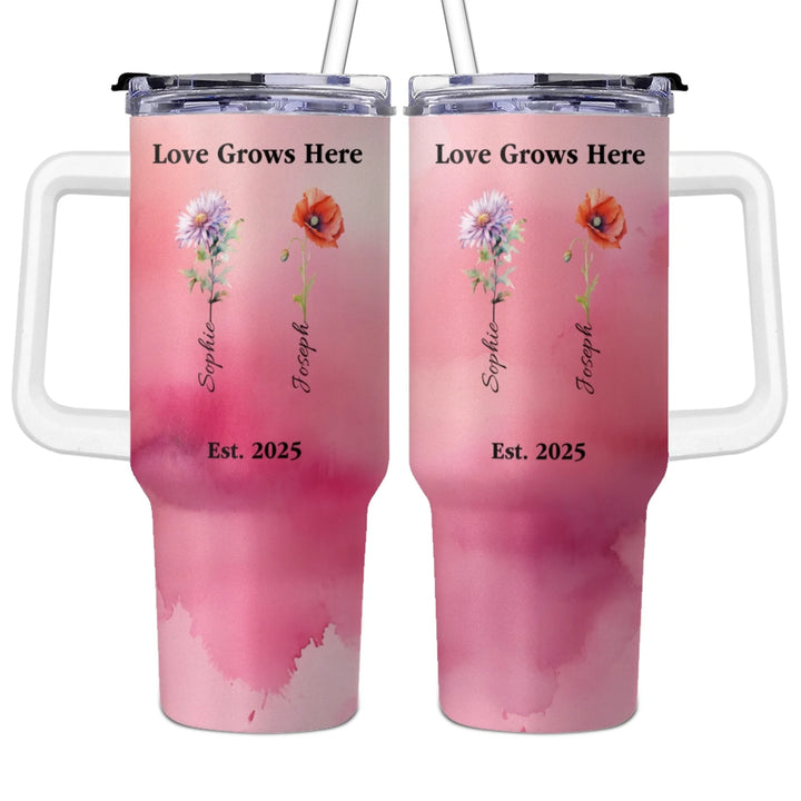 40oz insulated stainless steel tumbler with handle and straw – personalized design-