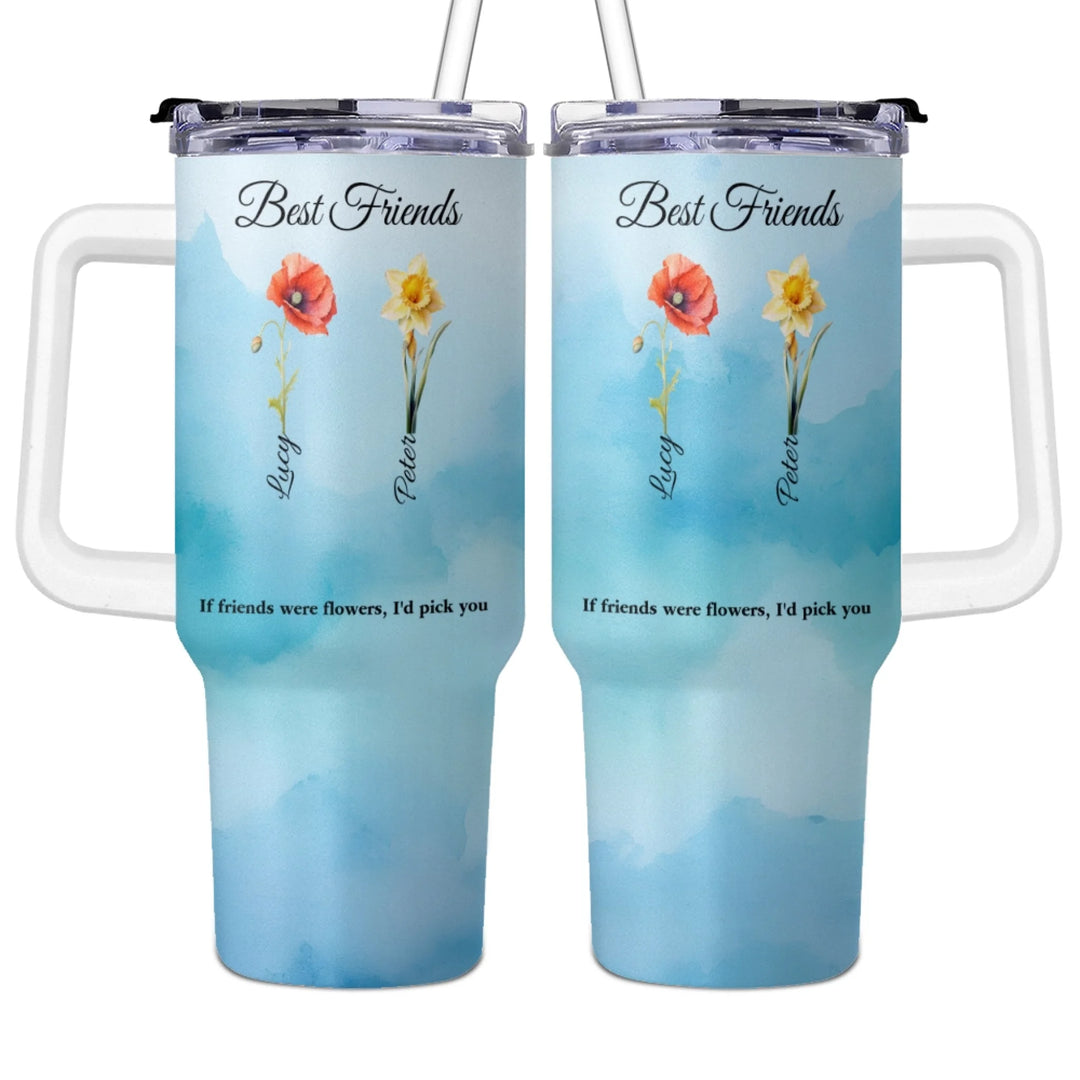 40oz insulated stainless steel tumbler with handle and straw – personalized design-