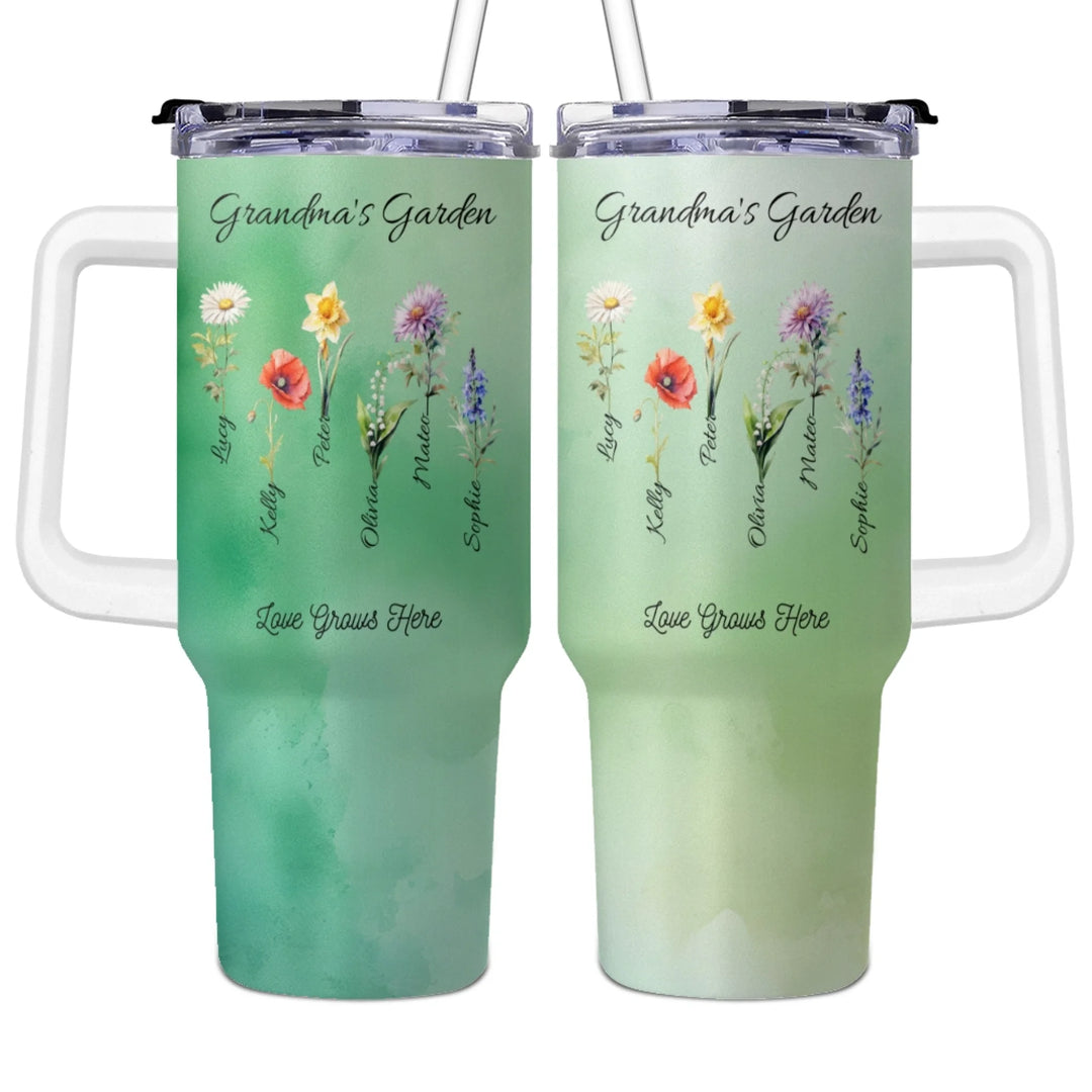 40oz insulated stainless steel tumbler with handle and straw – personalized design-