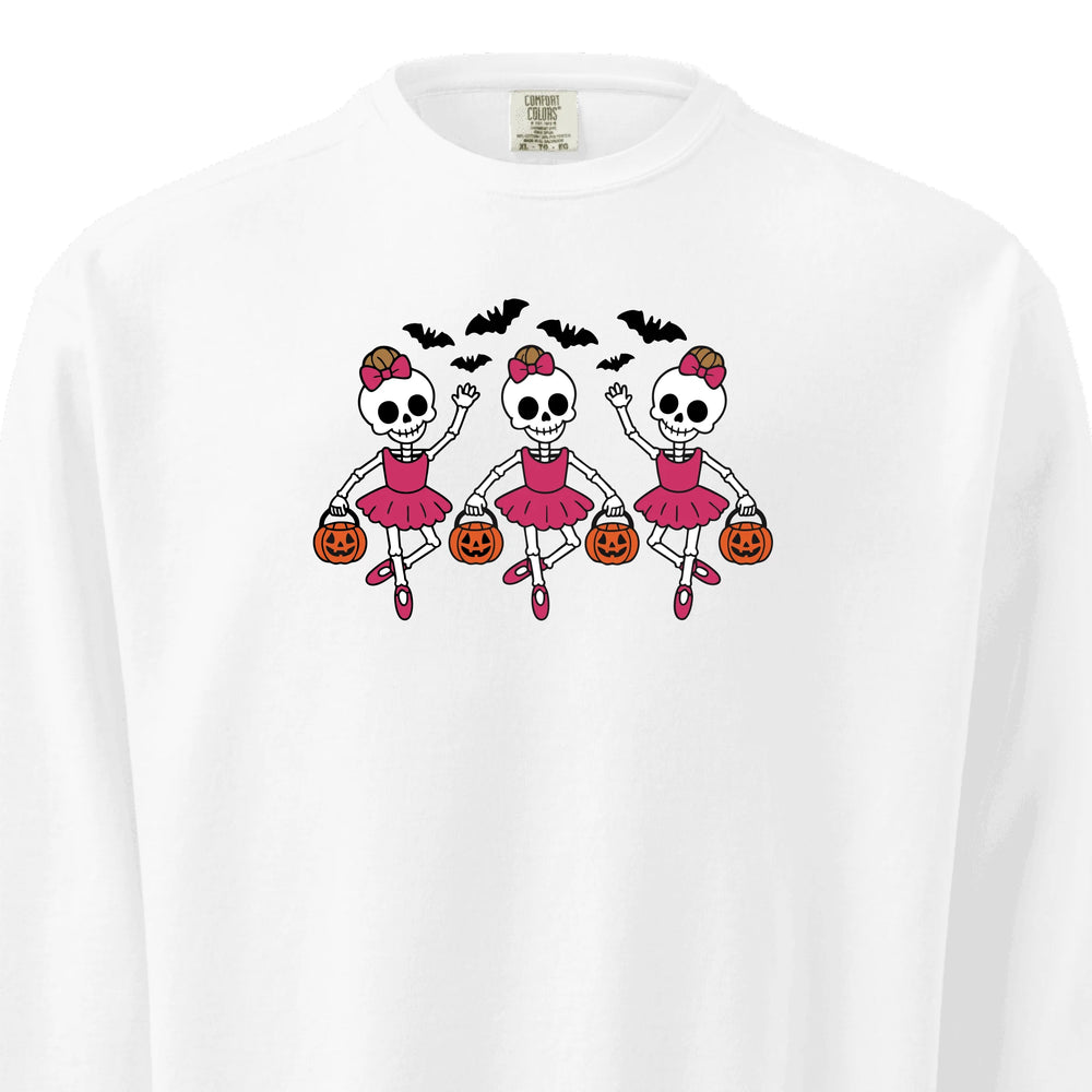 Ballerina skeleton sweatshirt in all colors for Halloween– Comfort Colors embroidered crewneck with custom text option-ARTFULANE