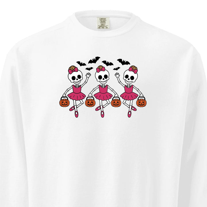 Ballerina skeleton sweatshirt in all colors for Halloween– Comfort Colors embroidered crewneck with custom text option-ARTFULANE