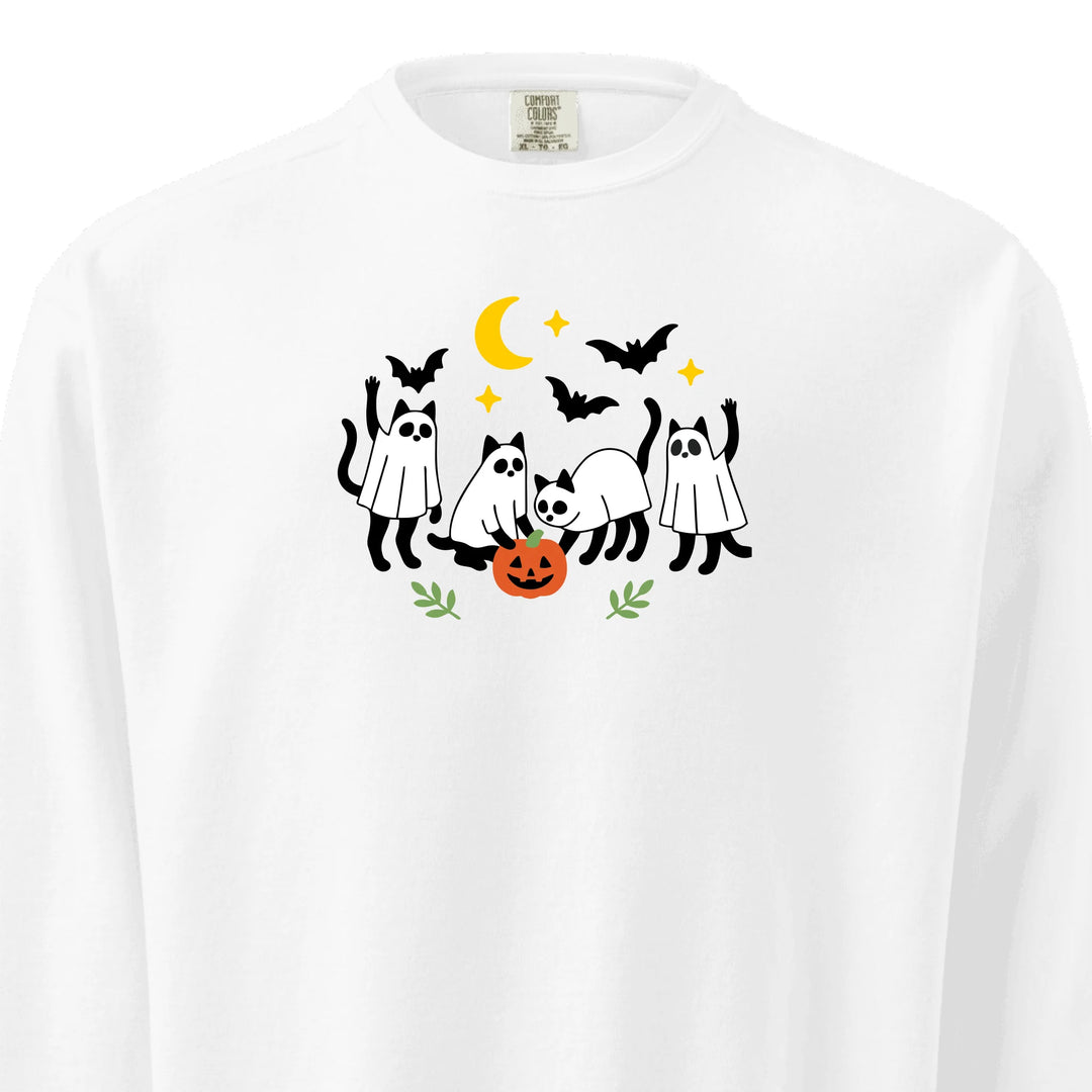 Cat Ghost Sweatshirt in all colors – Comfort Colors embroidered crewneck with ghost cat design, customizable text option-ARTFULANE