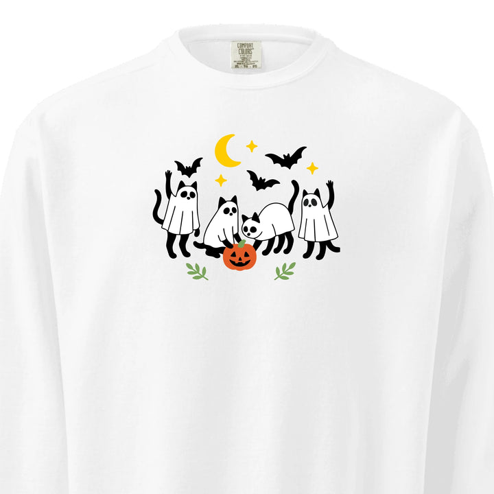 Cat Ghost Sweatshirt in all colors – Comfort Colors embroidered crewneck with ghost cat design, customizable text option-ARTFULANE