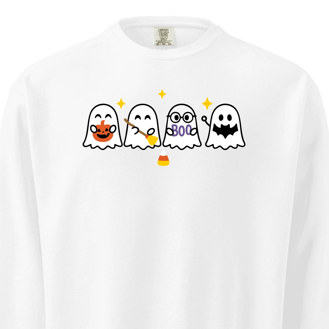 Halloween Ghost Sweatshirt in ALL COLORS – Comfort Colors embroidered crewneck with cute spooky ghost design, customizable text option-ARTFULANE