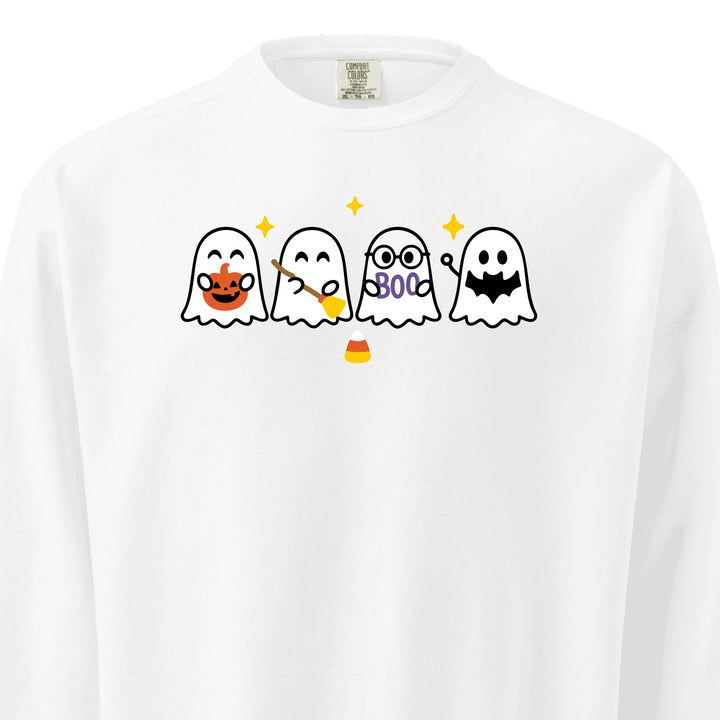 Halloween Ghost Sweatshirt in ALL COLORS – Comfort Colors embroidered crewneck with cute spooky ghost design, customizable text option-ARTFULANE