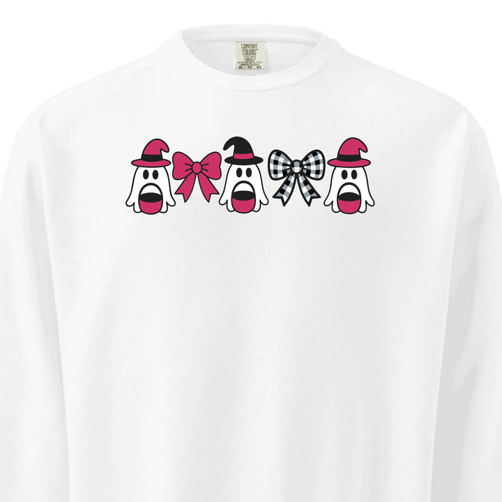 Pink Ghost Sweatshirt in ALL COLORS – Comfort Colors embroidered crewneck with cute ghost design, customizable text option-ARTFULANE