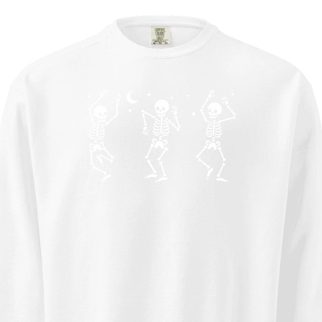 Dancing Skeletons Embroidered Sweatshirt in ALL COLORS Comfort Colors – Customizable spooky design, unisex fit, available in 15 colors-ARTFULANE