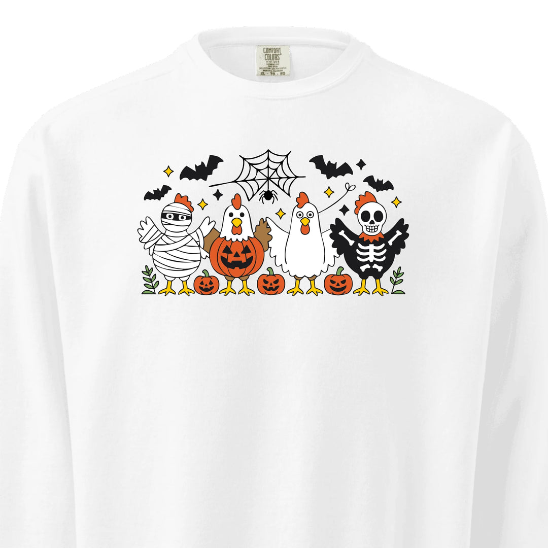 Scary Chicken Sweatshirt in CUSTOM COLORS– Comfort Colors embroidered crewneck with spooky chicken design, customizable text option-ARTFULANE
