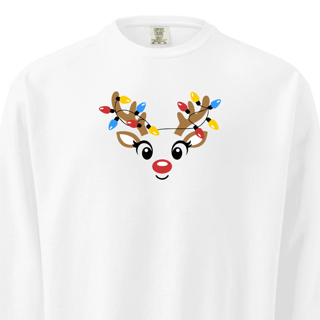 Custom embroidered Christmas Reindeer Sweatshirt in ALL COLORS Comfort Colors, unisex style with personalized text option-ARTFULANE