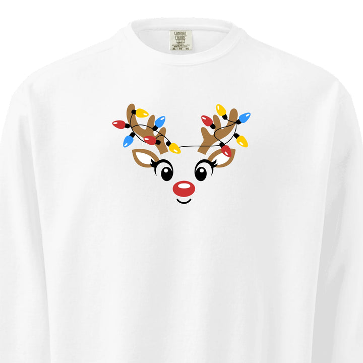 Custom embroidered Christmas Reindeer Sweatshirt in ALL COLORS Comfort Colors, unisex style with personalized text option-ARTFULANE
