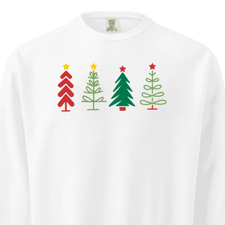 Custom embroidered Christmas Trees Sweatshirt in Comfort Colors, featuring holiday tree design with optional personalized text-ARTFULANE