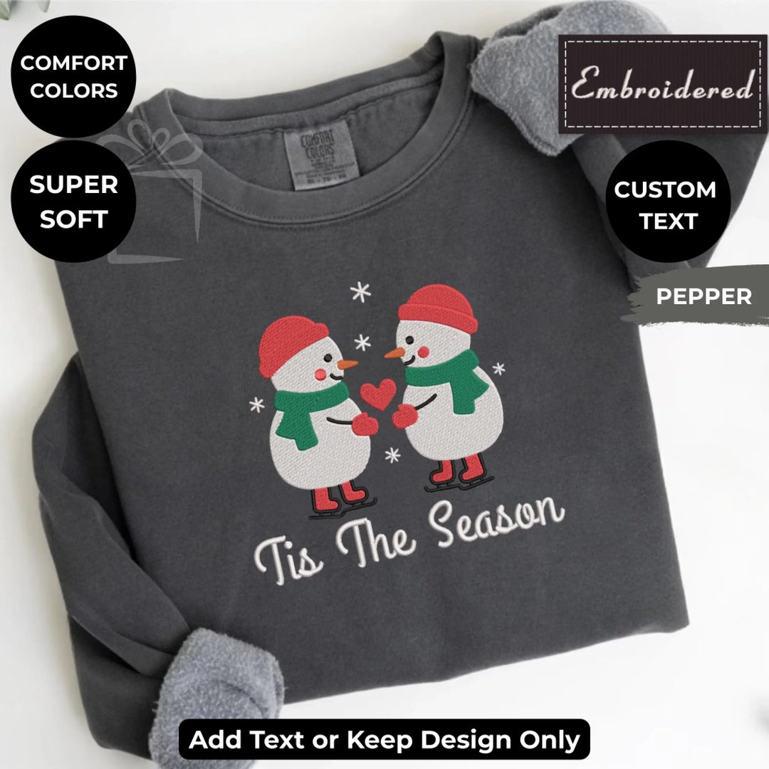 Snowman Love sweatshirt embroidered on Comfort Colors, customizable with text or thread colors-ARTFULANE