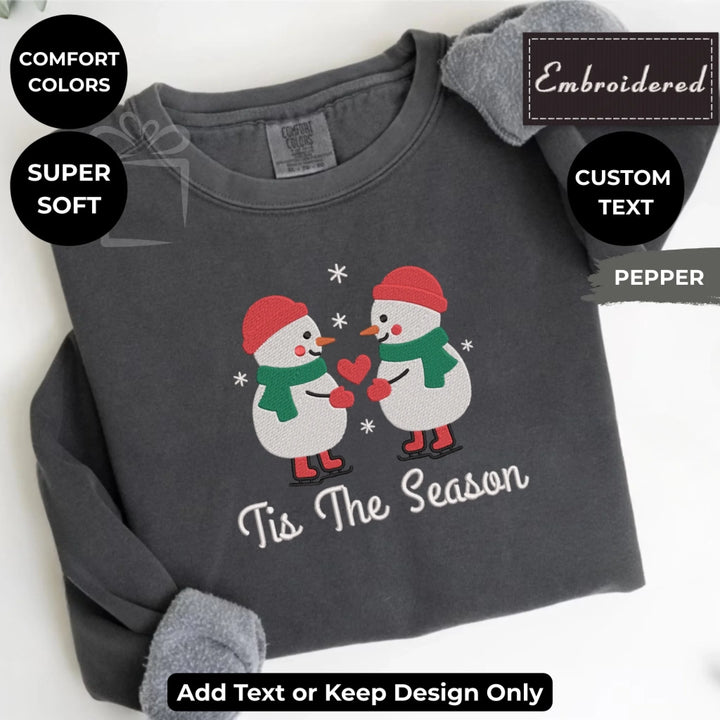 Snowman Love sweatshirt embroidered on Comfort Colors, customizable with text or thread colors-ARTFULANE