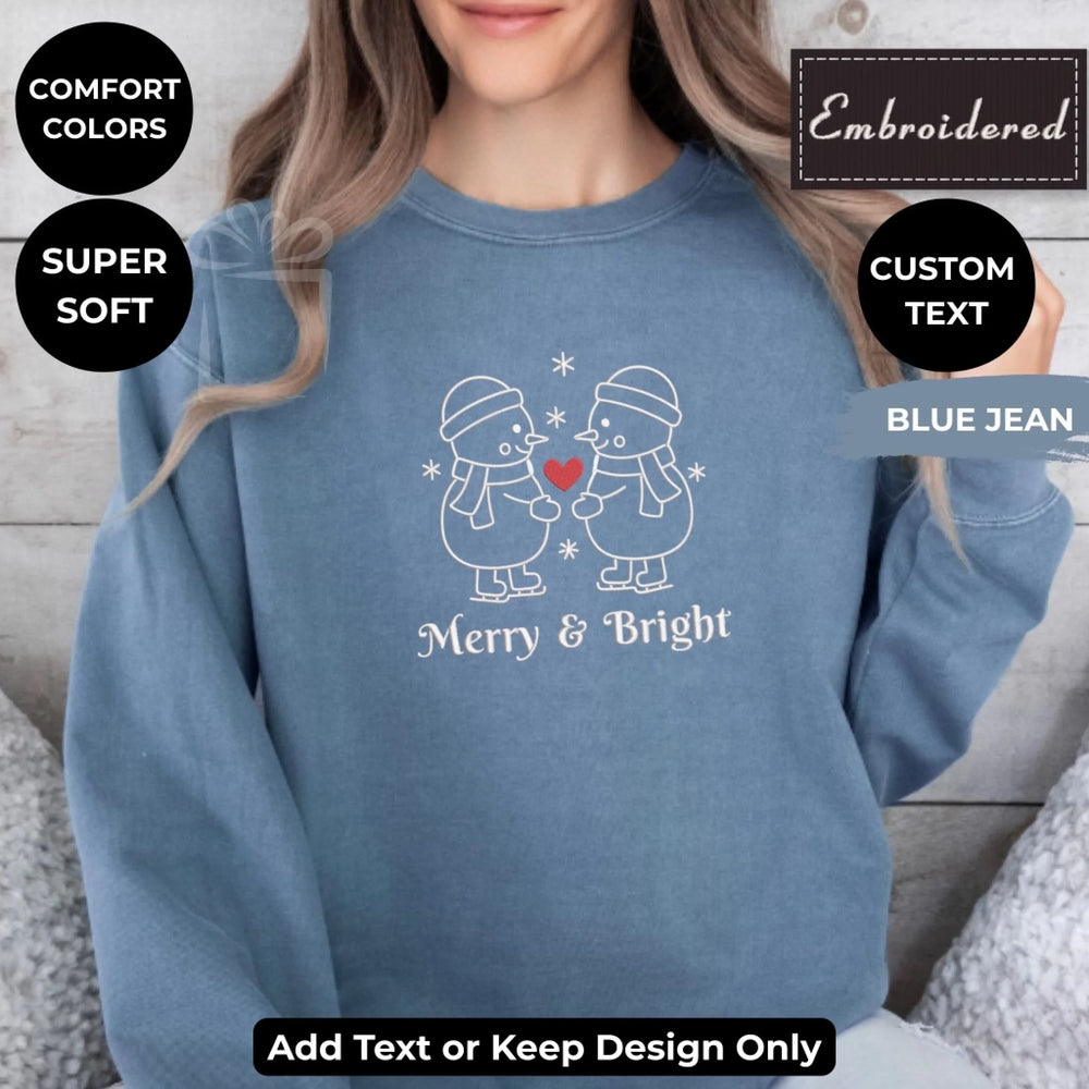 Snowman Love sweatshirt embroidered on Comfort Colors, customizable with text or thread colors-ARTFULANE