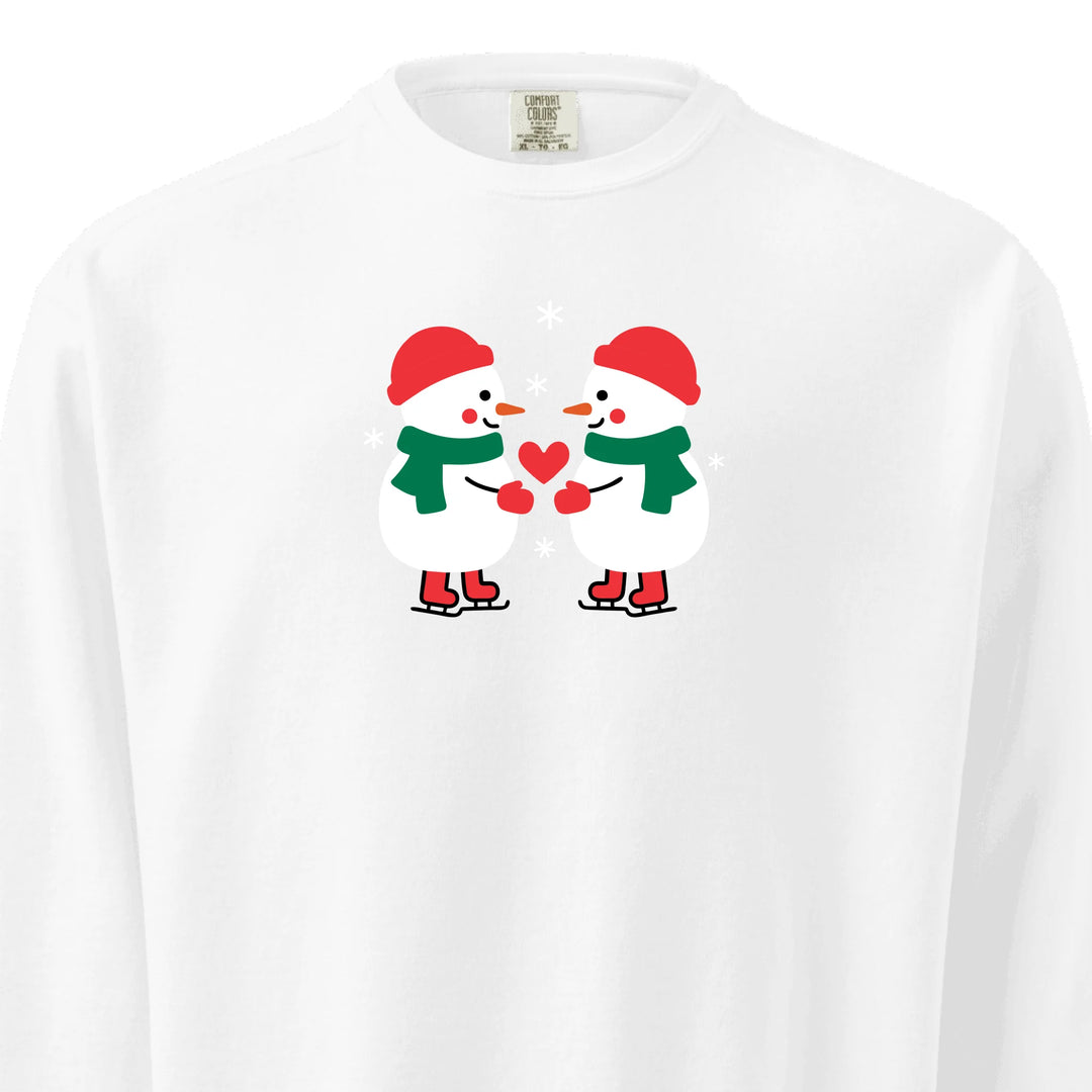 Snowman Love sweatshirt embroidered on Comfort Colors, customizable with text or thread colors-ARTFULANE