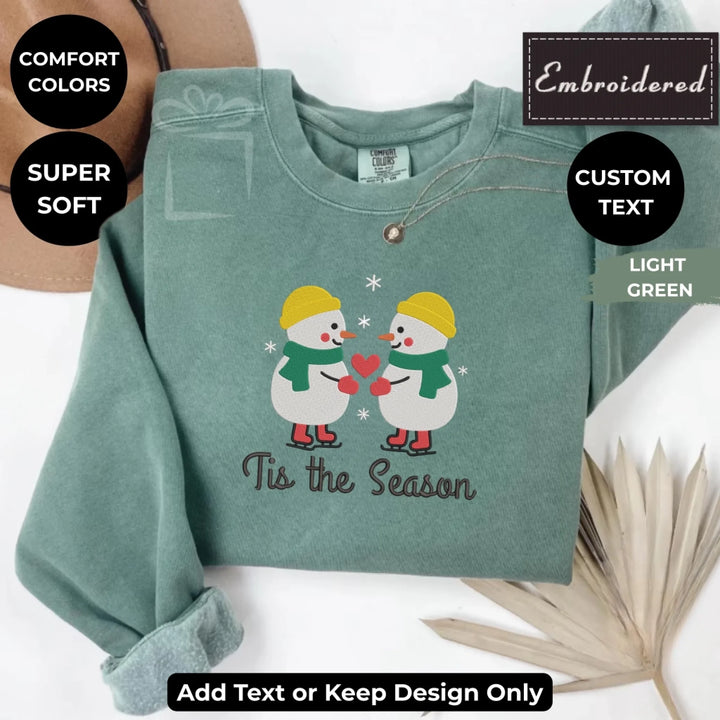 Snowman Love sweatshirt embroidered on Comfort Colors, customizable with text or thread colors-ARTFULANE