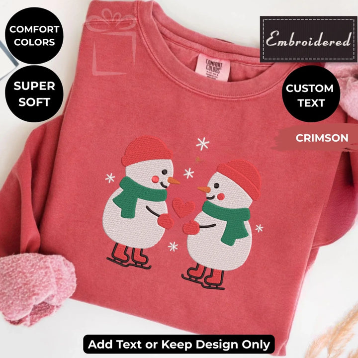 Snowman Love sweatshirt embroidered on Comfort Colors, customizable with text or thread colors-ARTFULANE