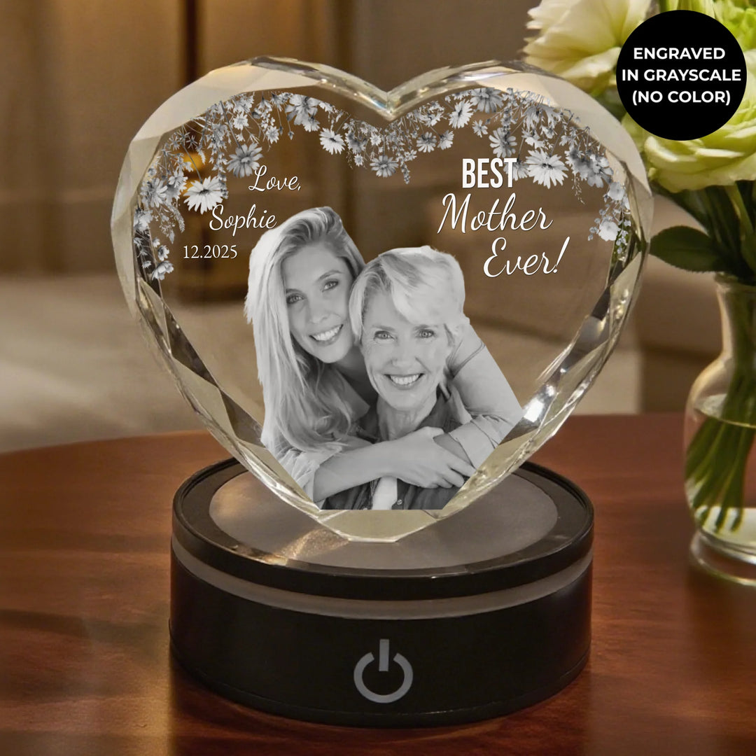 Heart Lace Crystal Photo With Stand. Personalized 3D Engraved Gift-ARTFULANE