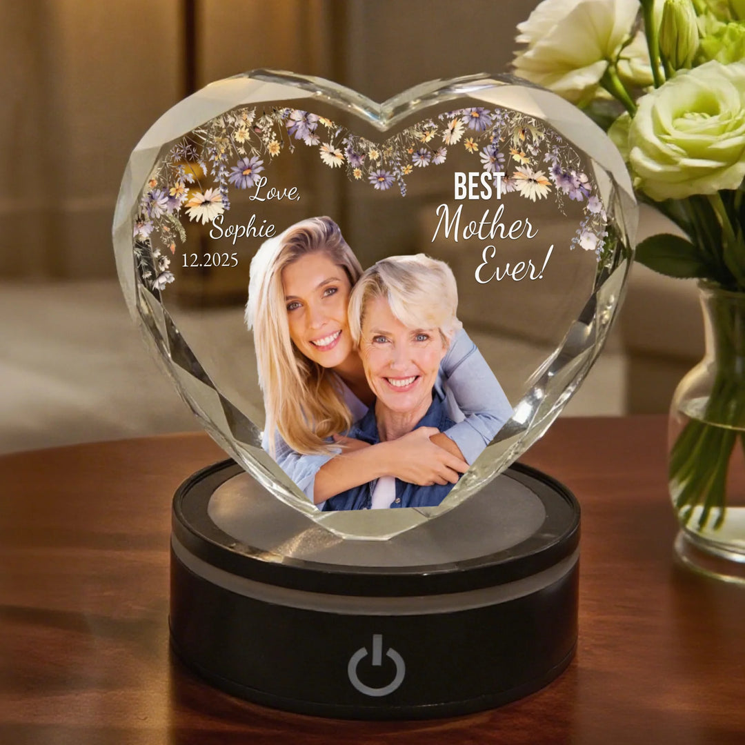Heart Lace Crystal Photo With Stand. Personalized 3D Engraved Gift-ARTFULANE