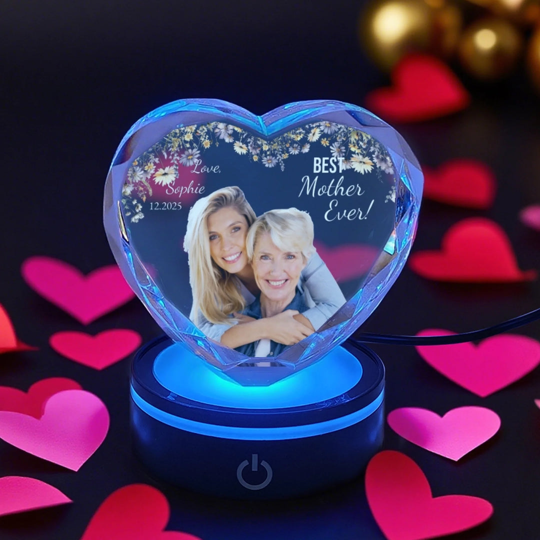 Heart Lace Crystal Photo With Stand. Personalized 3D Engraved Gift-ARTFULANE