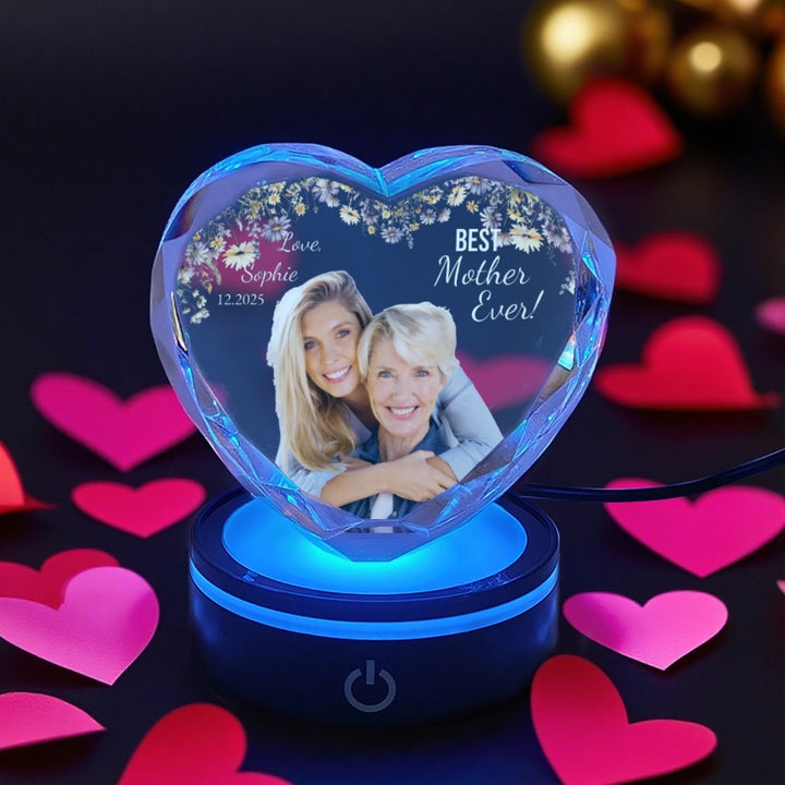 Heart Lace Crystal Photo With Stand. Personalized 3D Engraved Gift-ARTFULANE