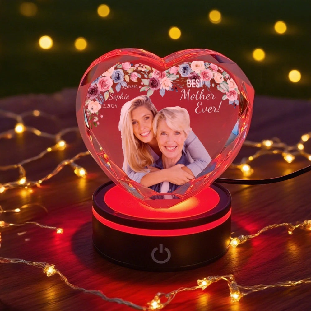 Heart Lace Crystal Photo With Stand. Personalized 3D Engraved Gift-ARTFULANE