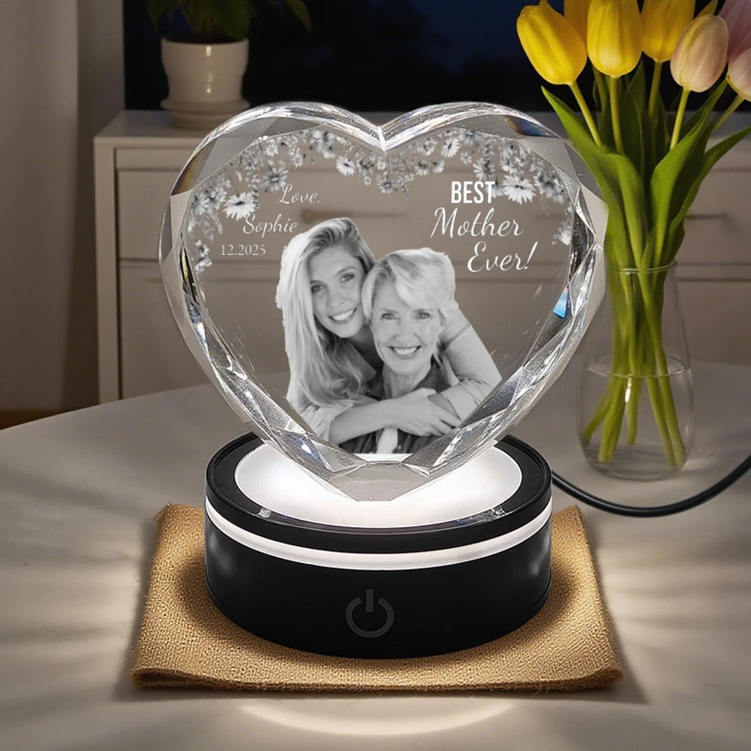 Heart Lace Crystal Photo With Stand. Personalized 3D Engraved Gift-ARTFULANE