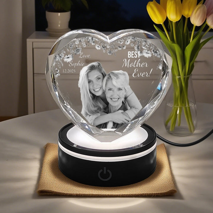 Heart Lace Crystal Photo With Stand. Personalized 3D Engraved Gift-ARTFULANE