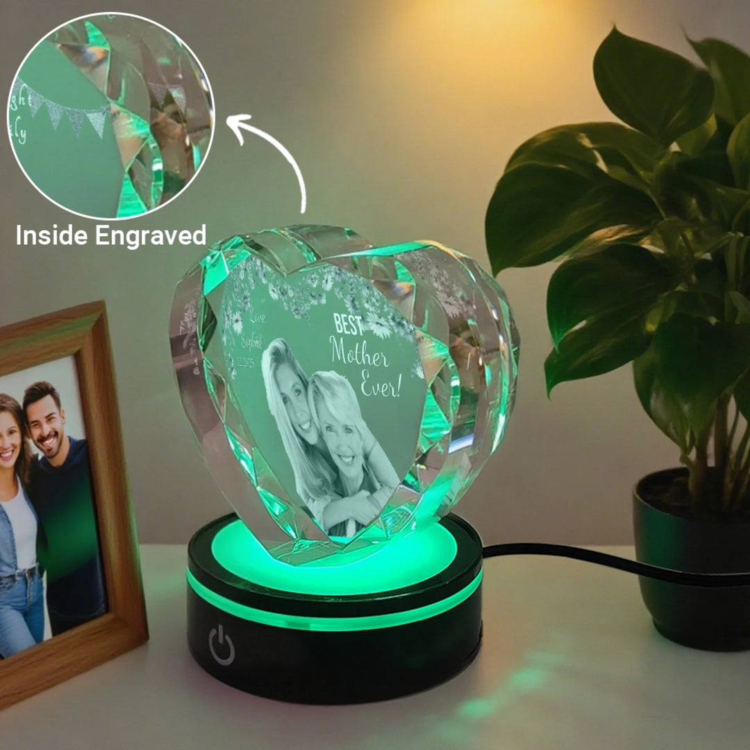 Heart Lace Crystal Photo With Stand. Personalized 3D Engraved Gift-ARTFULANE