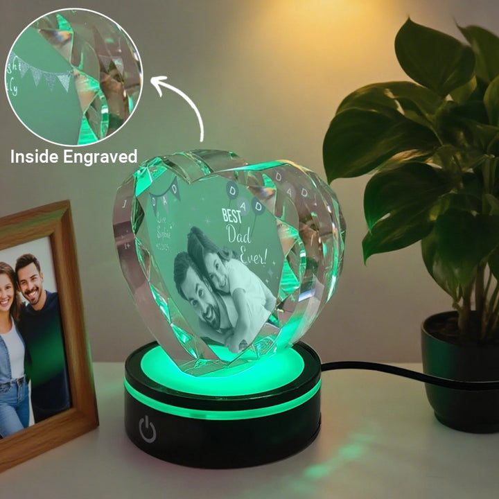 Heart Lace Crystal Gift with soft LED light featuring engraved father and child photo and “Best Dad Ever” custom text-ARTFULANE