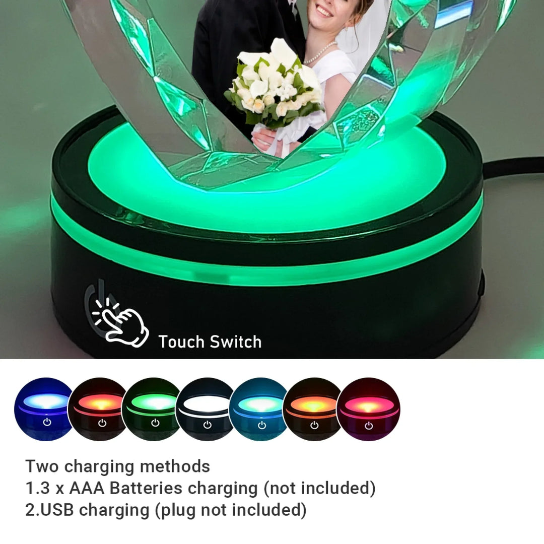 Heart Lace Wedding Crystal with warm white LED light featuring engraved couple photo and custom wedding date text-ARTFULANE