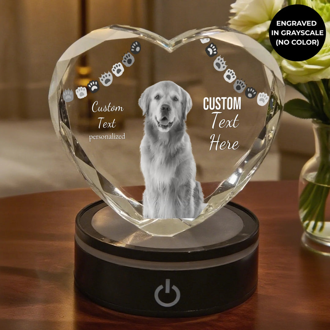 Heart Lace Pet Crystal with soft LED light featuring printed or engraved dog photo and personalized text-ARTFULANE