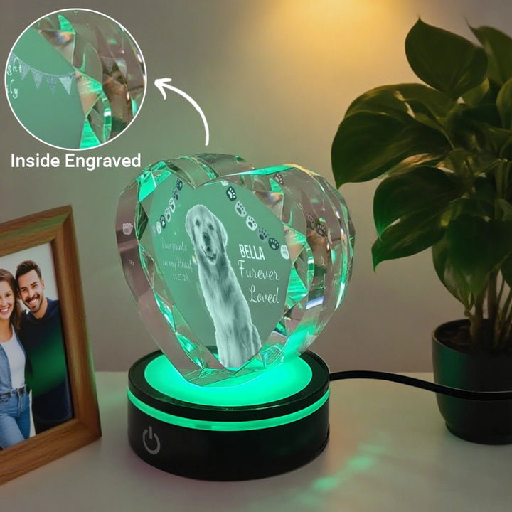 Heart Lace Pet Crystal with soft LED light featuring printed or engraved dog photo and personalized text-ARTFULANE