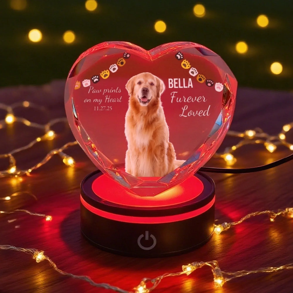 Heart Lace Pet Crystal with soft LED light featuring printed or engraved dog photo and personalized text-ARTFULANE