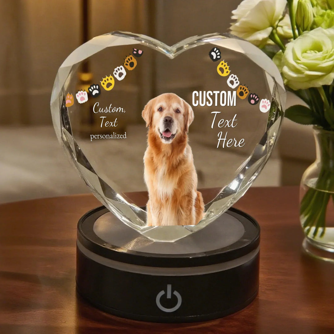 Heart Lace Pet Crystal with soft LED light featuring printed or engraved dog photo and personalized text-ARTFULANE
