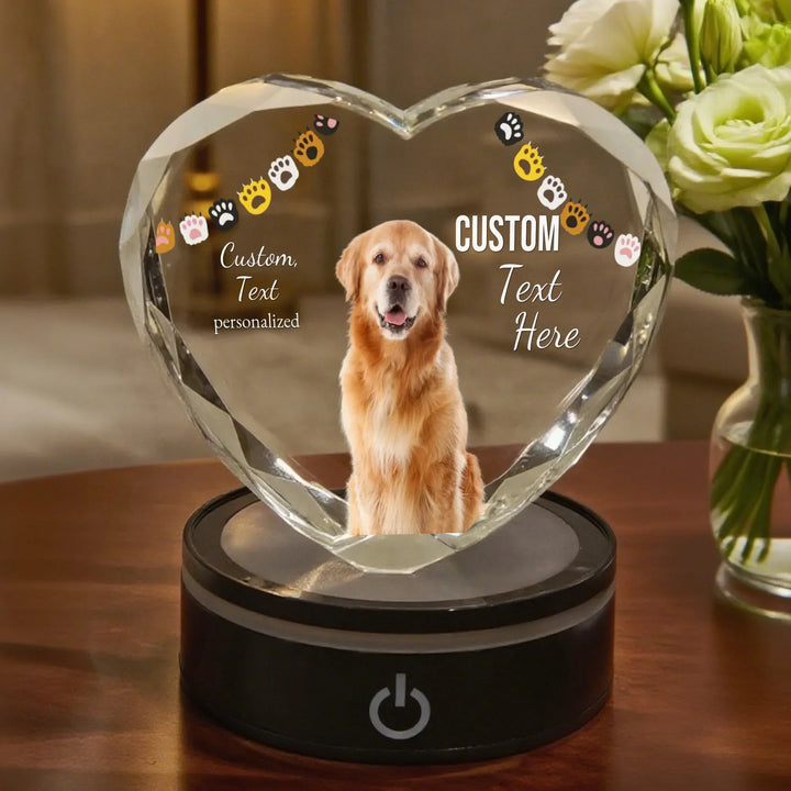 Heart Lace Pet Crystal with soft LED light featuring printed or engraved dog photo and personalized text-ARTFULANE