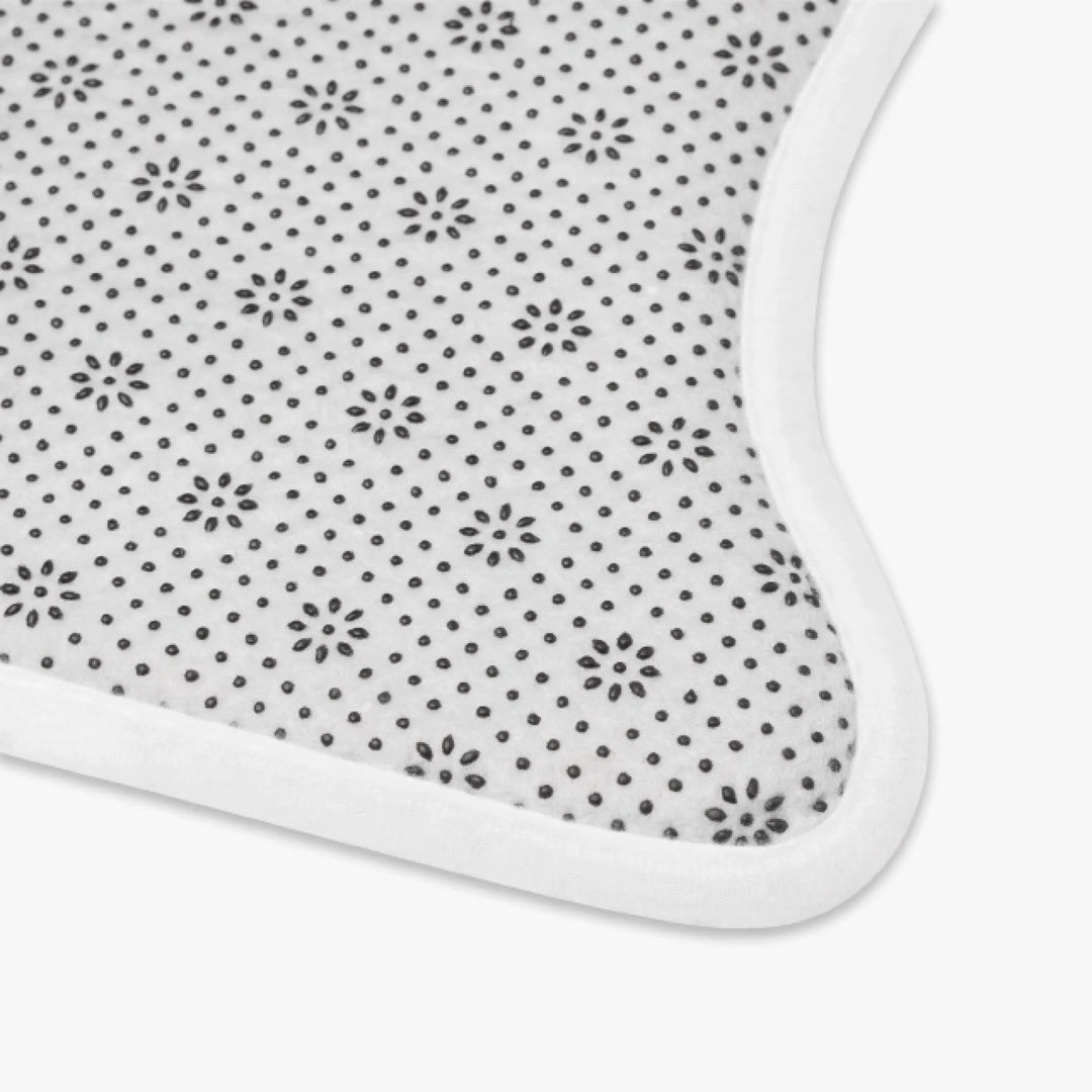 Back of Personalized pet shaped feeding mat with two lines of custom text and playful pattern; available in 10 colorful designs for dogs or cats-ARTFULANE