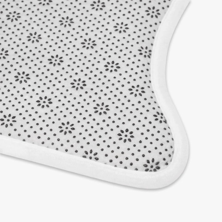 Back of Personalized pet shaped feeding mat with two lines of custom text and playful pattern; available in 10 colorful designs for dogs or cats-ARTFULANE