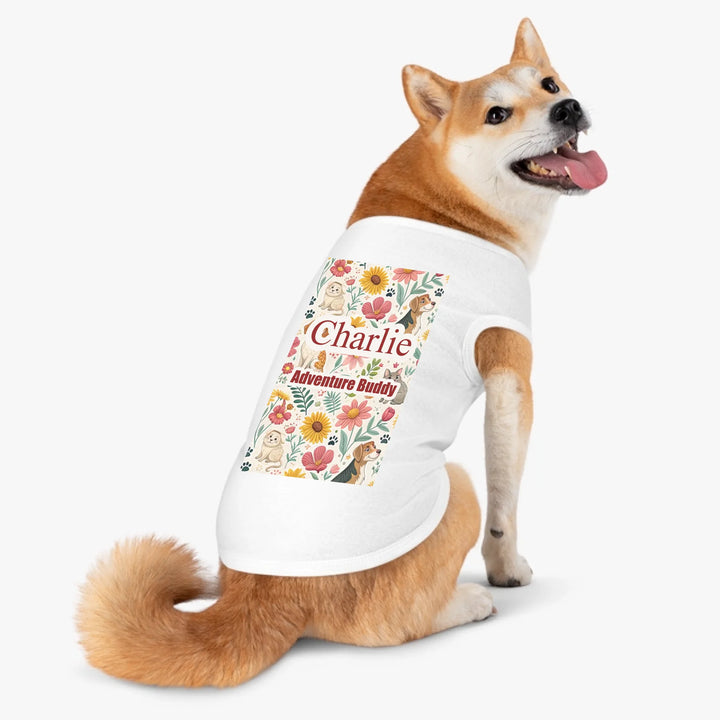 Personalized pet tank top with two custom text lines and playful pattern; available in 10 colorful designs for dogs or cats-ARTFULANE