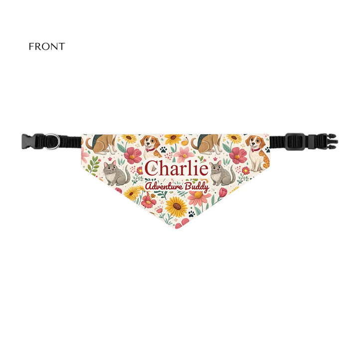Personalized pet bandana collar with two custom text lines and playful pattern; available in 10 colorful designs for dogs or cats-ARTFULANE