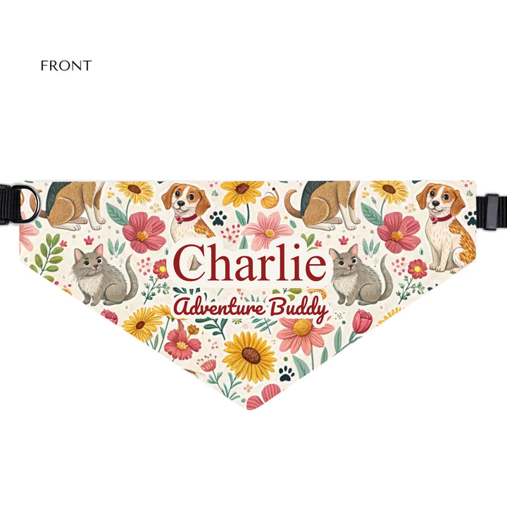 Personalized pet bandana collar with two custom text lines and playful pattern; available in 10 colorful designs for dogs or cats-ARTFULANE