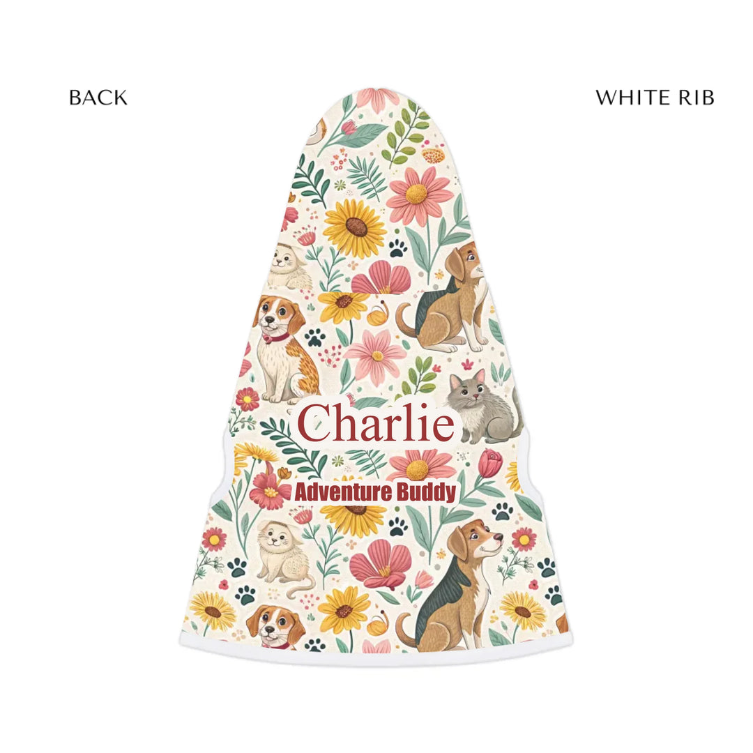 pet hoodie white rib back-Personalized pet hoodie with two custom text lines and playful pattern; available in 10 colorful designs for dogs or cats-ARTFULANE