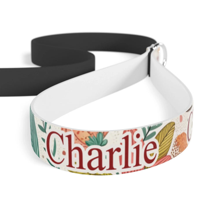 Closeup Personalized pet leash with custom text and playful pattern; available in 10 colorful designs for dogs or cats-ARTFULANE