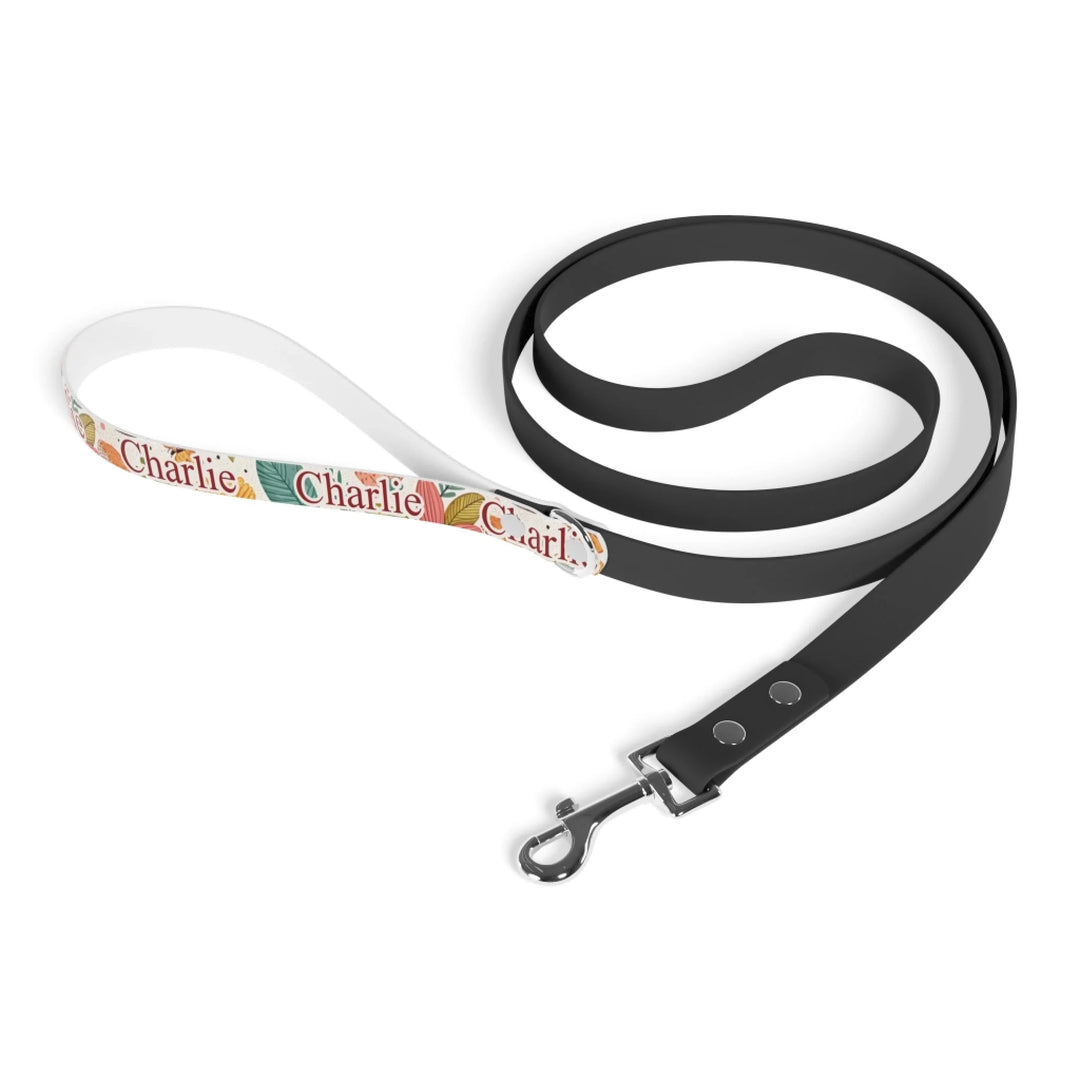 Folded Personalized pet leash with custom text and playful pattern; available in 10 colorful designs for dogs or cats-ARTFULANE